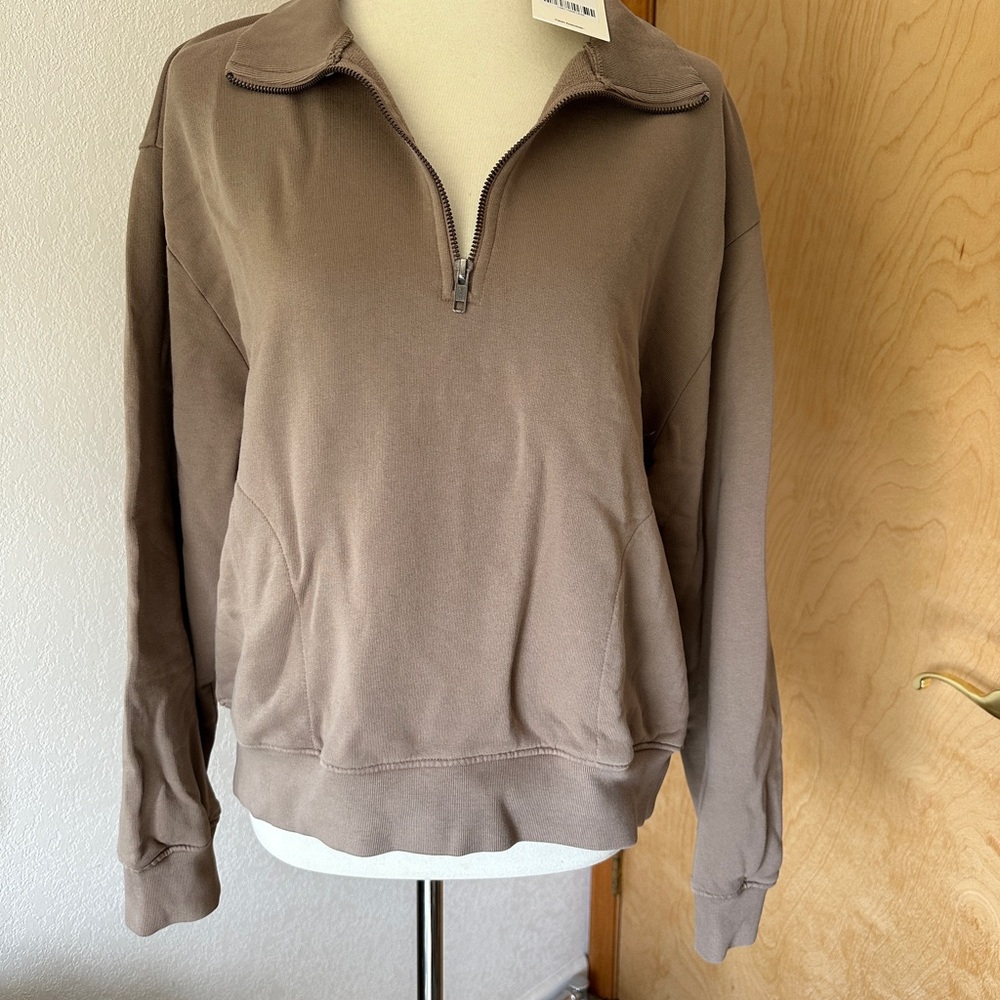 Mate the Label Organic Cotton Fleece 3/4 zip Sweatshirt Large
